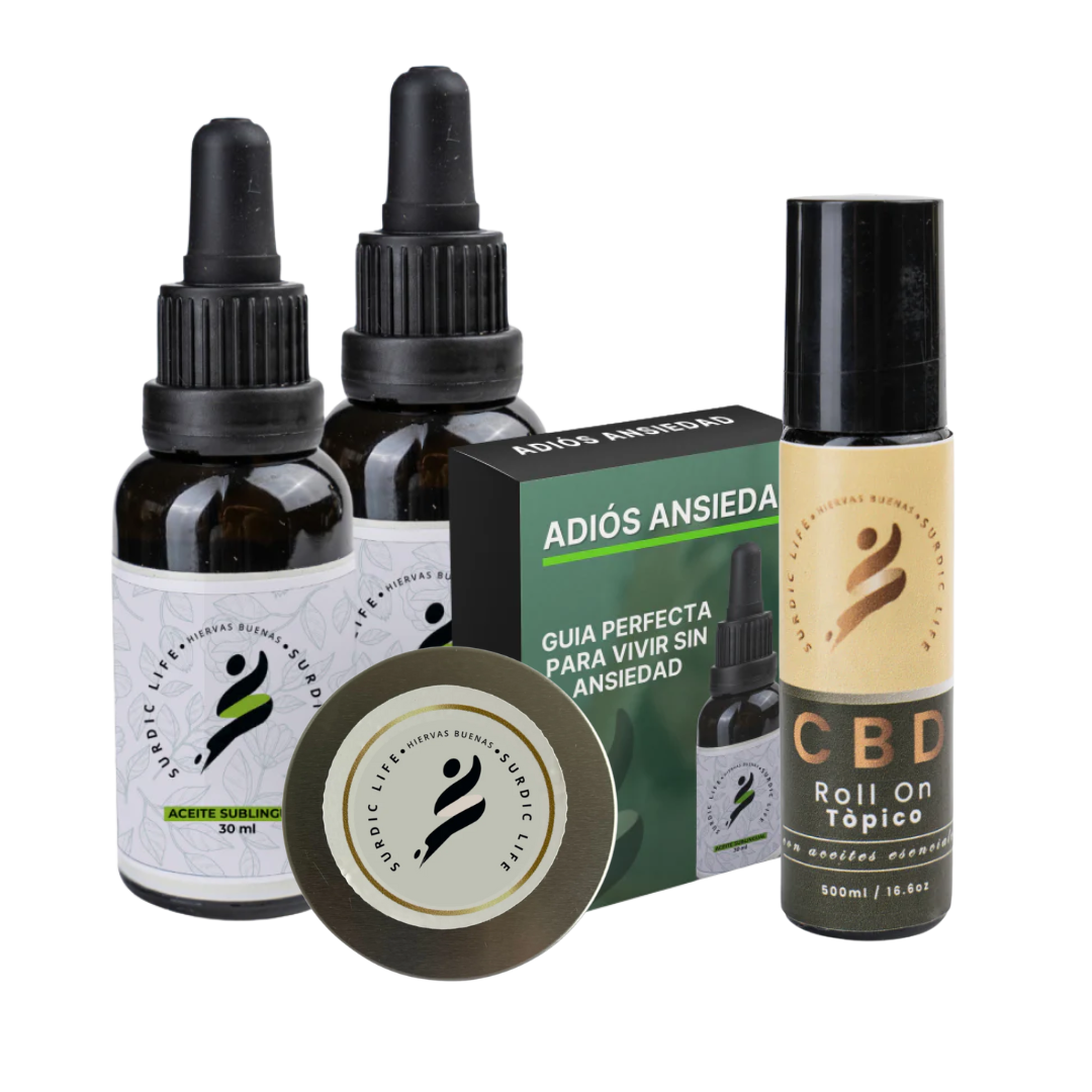 ACEITE SUBLINGUAL X2 + 1 POMADA , 1 ROLL ON + GUIA ADIOS ANSIEDAD